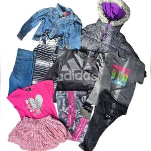 Girls Clothing Bundle Size 5-6 Adidas Levi’s Hurley Jacket Outfit Lot 8pc